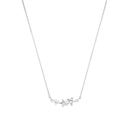 Silver Cubic Zirconia Flower Bar Pendant Necklace