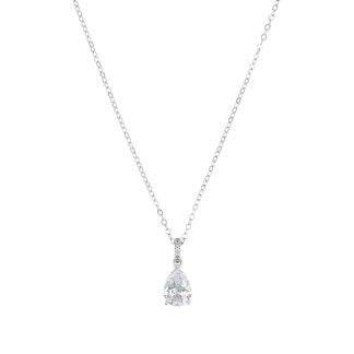 Silver Cubic Zirconia Pear Cut Pendant Necklace