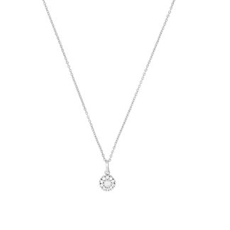 Silver Cubic Zirconia Round Halo Pendant Necklace