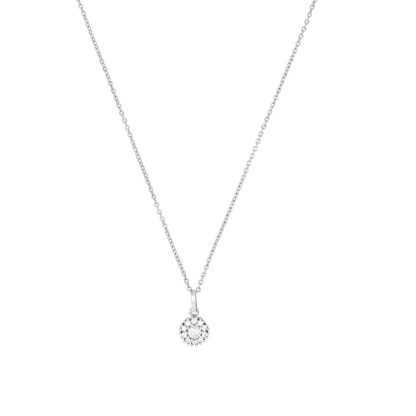 Silver Cubic Zirconia Round Halo Pendant Necklace