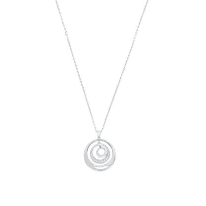 Silver Cubic Zirconia Triple Circle Pendant Necklace