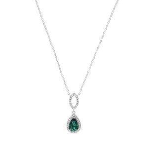 Silver Green Glass Stone Pendant Necklace