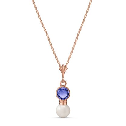 Tanzanite & Pearl Pheobe Drop Pendant Necklace in 9ct Rose Gold