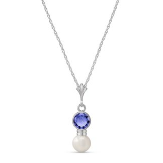 Tanzanite & Pearl Pheobe Drop Pendant Necklace in 9ct White Gold