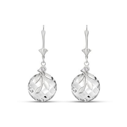 White Topaz & Diamond Beatrix Round Leaf Drop Earrings in 9ct White Gold