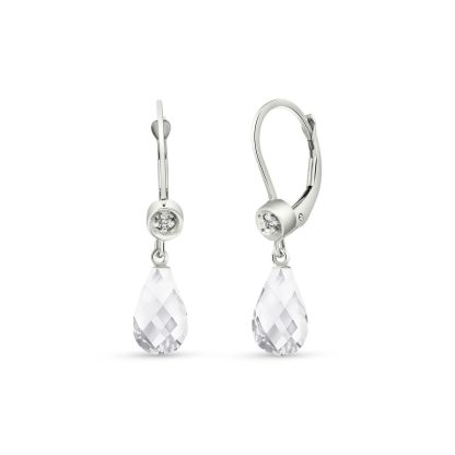 White Topaz & Diamond Cosette Dimensional Drop Earrings in 9ct White Gold