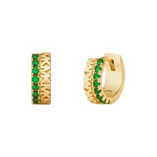 Yellow Gold Coloured Green Crystal Hoop Earrings