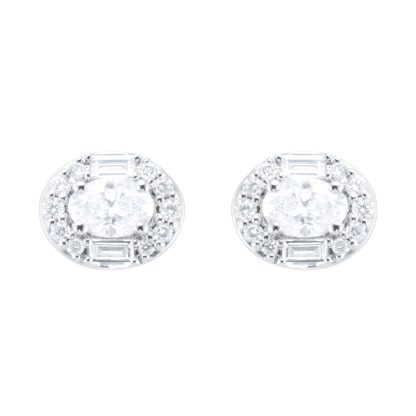 18ct White Gold 0.54cttw Diamond Oval Cluster Stud Earrings