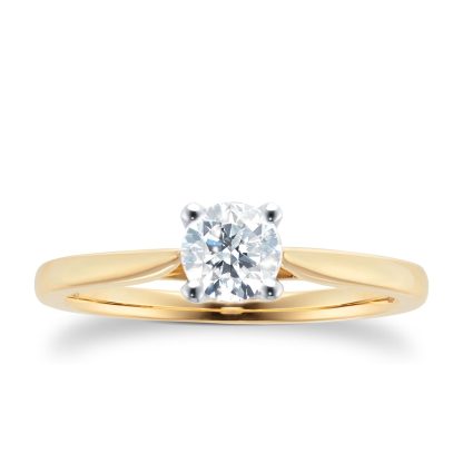 18ct Yellow Gold Brilliant Cut 0.50ct Goldsmiths Brightest Diamond Solitaire Engagement Ring - Ring Size Q