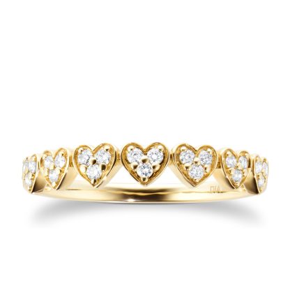 9ct Yellow Gold 0.18ct Diamond Heart Motif Eternity Ring - Ring Size P