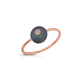 Black Pearl & Diamond Ring in 9ct Rose Gold