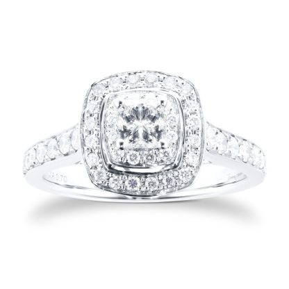 Cushion Cut 0.70 Carat Total Weight Double Halo Diamond Ring In 18 Carat White Gold - Ring Size I