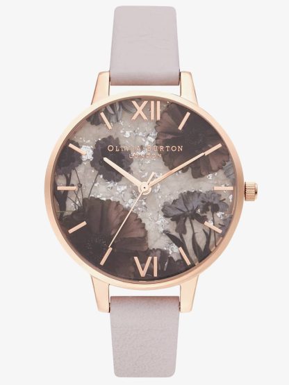 Olivia Burton Celestial Rose Gold Plated Rose Quartz Dial Pearl Pink Leather Strap Watch OB16SP15