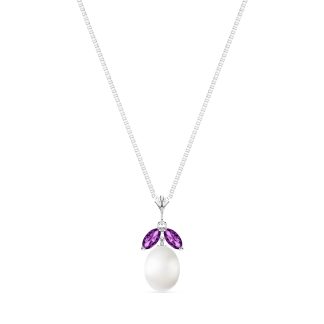 Pearl & Amethyst Claudia Petal Drop Pendant Necklace in 9ct White Gold