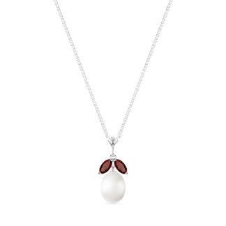 Pearl & Garnet Claudia Petal Drop Pendant Necklace in 9ct White Gold