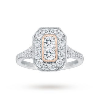 Platinum 0.90 Carat Diamond Ring With Rose Gold Milgrain - Ring Size H