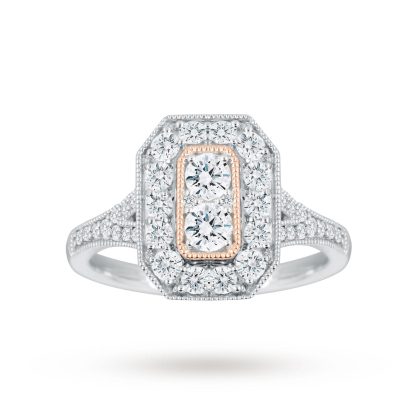 Platinum 0.90 Carat Diamond Ring With Rose Gold Milgrain - Ring Size H