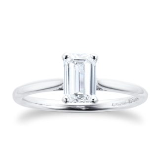 Platinum Emerald Cut 1ct Diamond Elongated Engagement Ring - Ring Size I