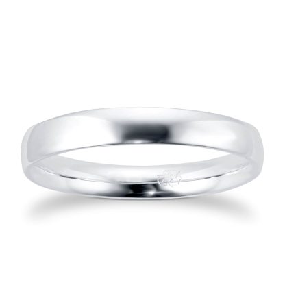 Recycled 18ct White Gold 3mm Court Wedding Band - Ring Size N