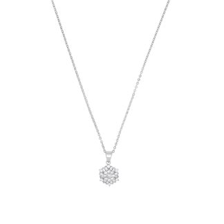 Silver Cubic Zirconia Custer Round Pendant Necklace