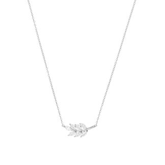 Silver Cubic Zirconia Leaf Bar Pendant Necklace