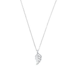 Silver Cubic Zirconia Leaf Pendant Necklace