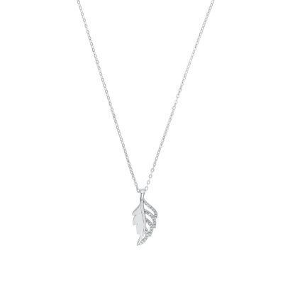 Silver Cubic Zirconia Leaf Pendant Necklace