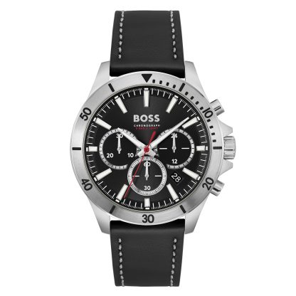 Troper Chronograph Leather Strap 44mm Mens Watch Black