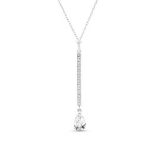 White Topaz & Diamond Bar Pendant Necklace in 9ct White Gold