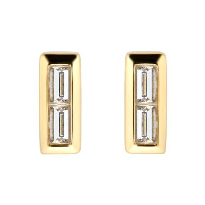 Yellow Gold Plated Silver Diamond 0.09ct Baguette Bar Stud