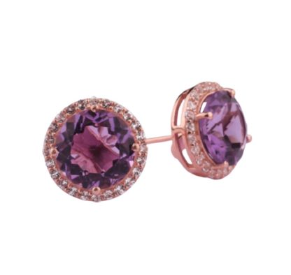 10 Carat Amethyst Halo Stud Earrings/18k Rose Gold Vermeil & Amethyst & White Topaz