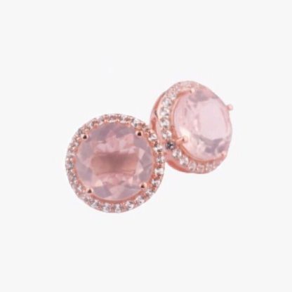 10 Carat Rose Quartz Halo Stud Earrings/18k Rose Gold Vermeil & Rose Quartz & White Topaz