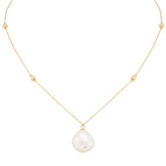 18ct Yellow Gold 0.10cttw Diamond & Baroque Pearl Pendant