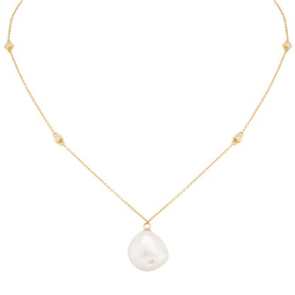 18ct Yellow Gold 0.10cttw Diamond & Baroque Pearl Pendant