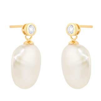 18ct Yellow Gold 0.18cttw Diamond & Baroque Pearl Stud Earrings