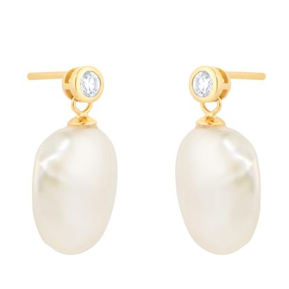 18ct Yellow Gold 0.18cttw Diamond & Baroque Pearl Stud Earrings