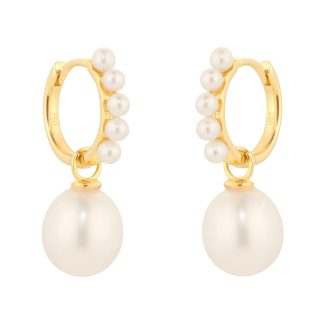 18ct Yellow Gold Fresh Water Pearl Drop Hoop Earrings