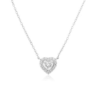 2 Carat Halo Heart Necklace/18K White Gold & Cubic Zirconia