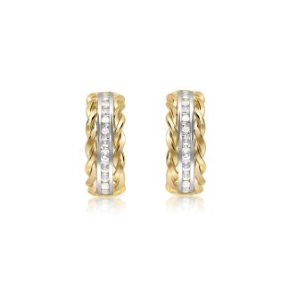 9ct Gold Cubic Zirconia Twist-Curved-Bar Drop Earrings