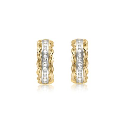 9ct Gold Cubic Zirconia Twist-Curved-Bar Drop Earrings