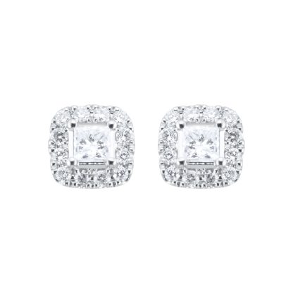 9ct White Gold 0.34ct Diamond Princess Cut Halo Stud Earrings