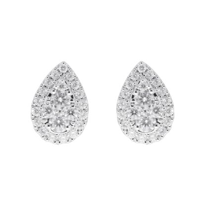 9ct White Gold 0.50ct Diamond Pear Cluster Stud Earrings