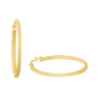 9ct Yellow Gold 28mm Textured Hoop Earrings