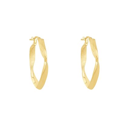 9ct Yellow Gold Wave Effect Hoop Earrings