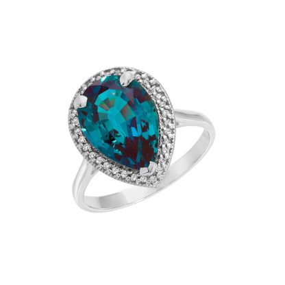 Alexandrite & Diamond Cosima Signature Halo Ring in 9ct White Gold