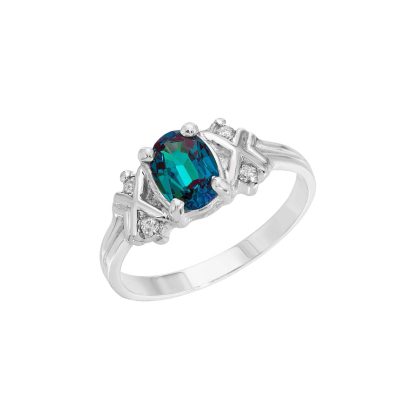 Alexandrite & Diamond Philomena Criss Cross Ring in 9ct White Gold