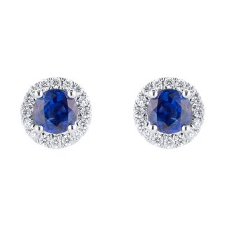 Amelia 18ct White Gold Sapphire & Diamond Halo Stud Earrings