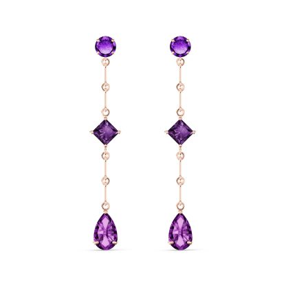 Amethyst Brigitte Geometric Trio Drop Earrings in 9ct Rose Gold