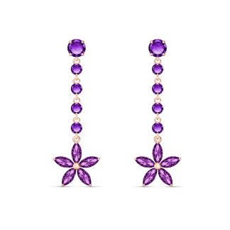 Amethyst Florence Daisy Drop Earrings in 9ct Rose Gold