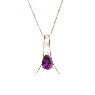 Amethyst Mabel Contemporary Eiffel Pendant Necklace in 9ct Rose Gold